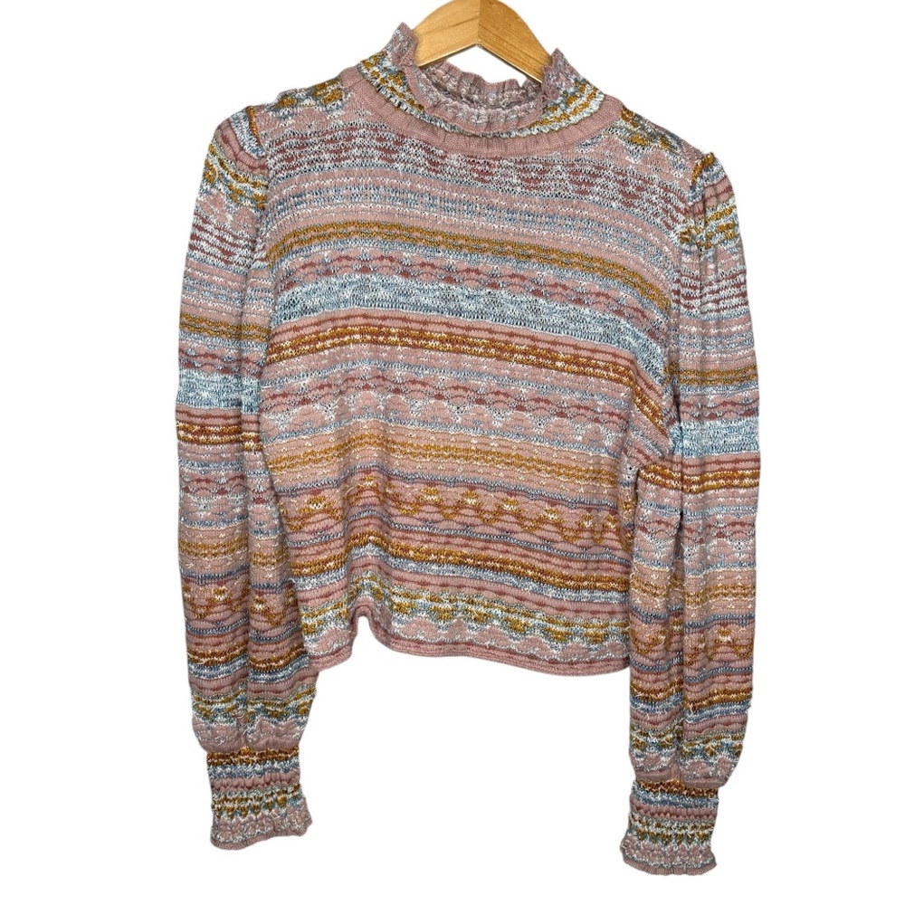 Cecilia Prado Anthropologie sweater knit pastel puff balloon sleeve mock neck - Picture 4 of 7